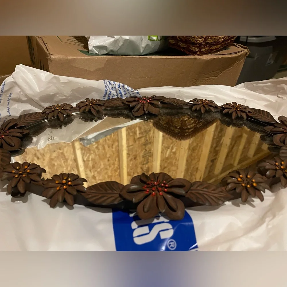 Pier 1 Rustic Bronze Metal Mirrored Tray with Jewel Accents - New